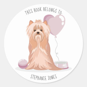 Pegatina Redonda Cute Yorkshire Terrier Este libro pertenece a