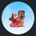 Pegatina Redonda Cute Yorkshire Terrier Merry Christmas<br><div class="desc">Cute Yorkshire Terrier Merry Christmas</div>