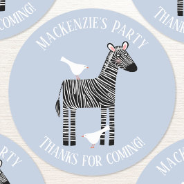 Pegatina Redonda Cute Zebra Safari Fiesta Gracias