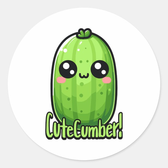 Pegatina Redonda ¡Cutecumber! Cucumber Pun (Anverso)