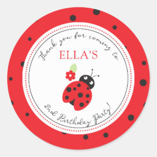 Pegatina Redonda Cutest Little Ladybug Kids Birday Fiesta