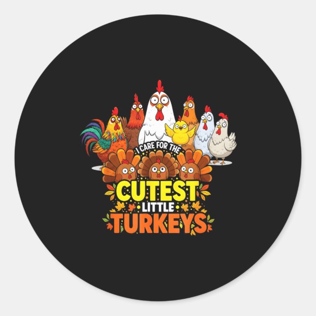 Pegatina Redonda Cutest Little Turkeys Funny Thanksgiving Teacher D (Anverso)