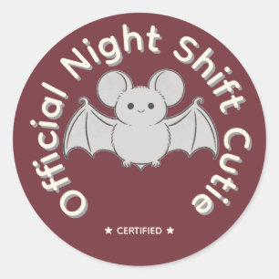 Pegatina Redonda Cuti Cute Murciélago Oficial del Turno de Noche de
