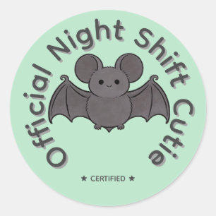 Pegatina Redonda Cuti Cute Murciélago Oficial del Turno Nocturno de