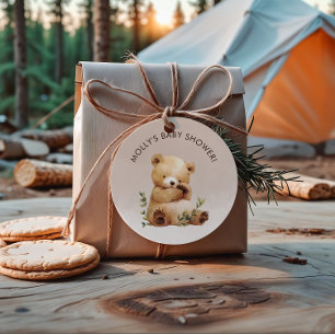 Pegatina Redonda Cutie Baby Bear Watercolor Baby Shower