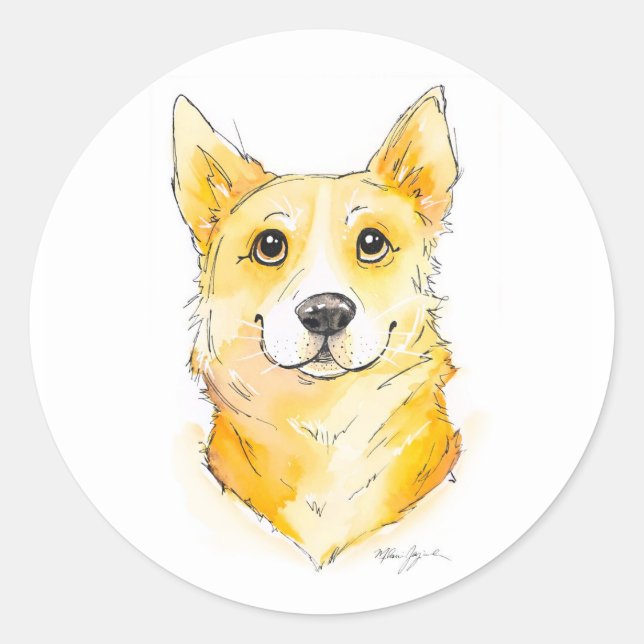 Pegatina Redonda Cutie Corgi (Anverso)
