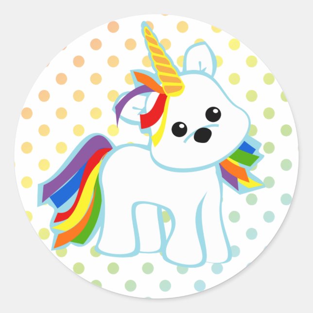 Pegatina Redonda Cutie de unicornio arcoiris (Anverso)