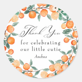 Pegatina Redonda Cutie | Naranja Baby Shower Gracias