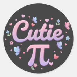 Pegatina Redonda Cutie Pi Symbol Math Pun Pink Butterfly Hearts