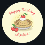 Pegatina Redonda Cutie Pie Birthday Party Kids Cherry<br><div class="desc">Este adorable trozo de tarta de cerezo es perfecto para una fiesta de cumpleaños de un niño con tema de pastel. Un pastel dulce personalizado con picantes de plumón en un fondo amarillo con acentos rojos.</div>