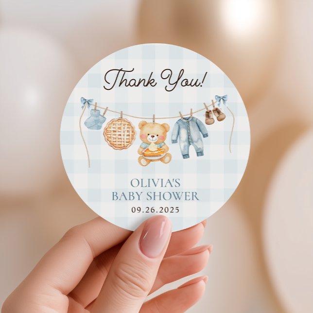 Pegatina Redonda Cutie Pie Blue Fall Bear Boy Baby Shower Favor (Subido por el creador)
