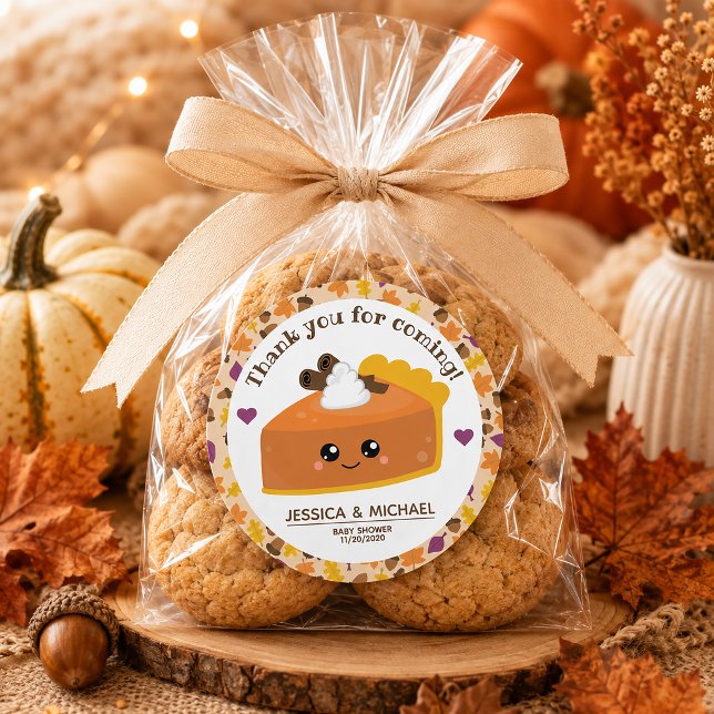 Pegatina Redonda Cutie Pie Fall Baby Shower (Rhese sweet personalized stickers add an adorable finishing touch to your special day.)