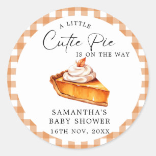 Pegatina Redonda Cutie Pimpkin Fall Gingham Baby Shower