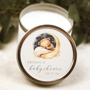 Pegatina Redonda Cuto acuarela Oso y Moon Baby Shower