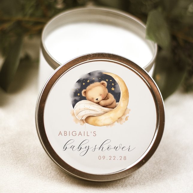 Pegatina Redonda Cuto acuarela Oso y Moon Baby Shower (Subido por el creador)