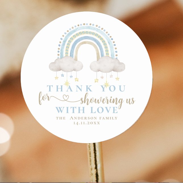 Pegatina Redonda Cuto Boho Whimsical Rainbow Baby Shower (boho baby shower stickers)