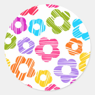 Pegatina Redonda Cuto colorido flor giratorio alegre patrón floral