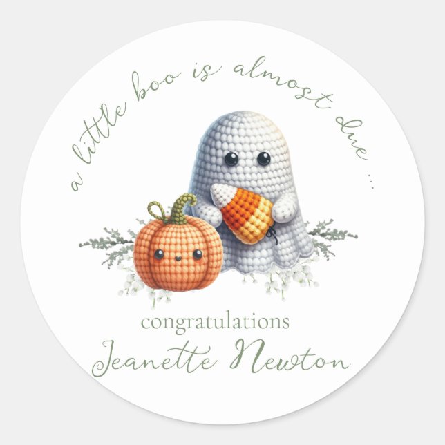 Pegatina Redonda Cuto Crochet Ghost Halloween Baby Shower (Anverso)