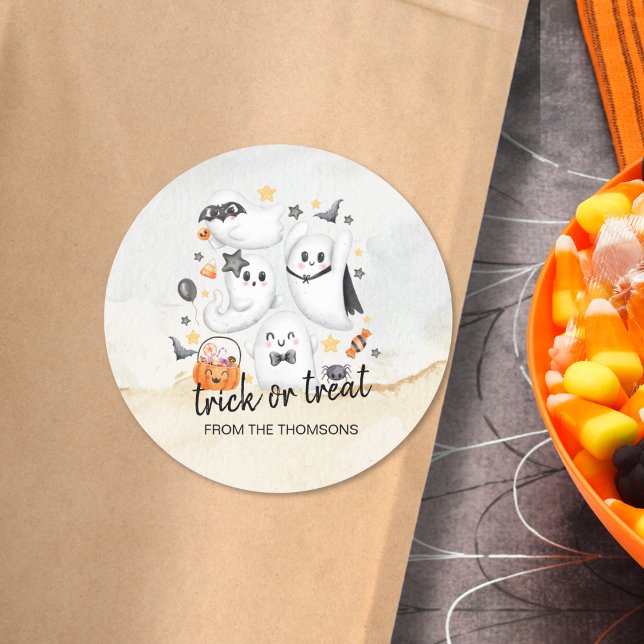 Pegatina Redonda Cuto disfraz Fantasma Calabaza Halloween (Subido por el creador)