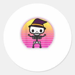 Pegatina Redonda Cuto esqueleto Halloween Retro Vaporware Hombres