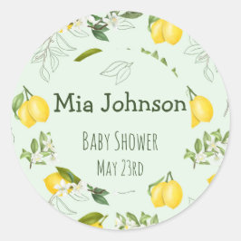 Pegatina Redonda Cuto florecimiento Lemons Watercolor Baby Shower C
