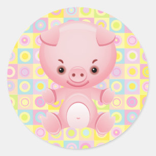 Pegatina Redonda Cuto Kawaii patrón de cerdo rosa Stic