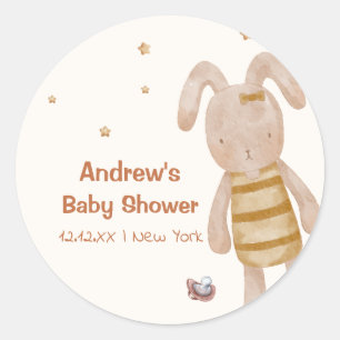 Pegatina Redonda Cuto Minimalista Boho Bunny Toy Baby Shower