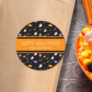 Pegatina Redonda Cuto negro colorido mágico Feliz Halloween