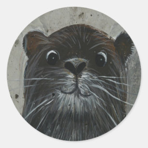 Pegatina Redonda Cuto Otter Face