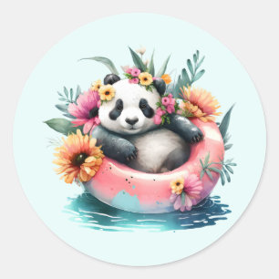 Pegatina Redonda Cuto Panda Chilling en un tubo interno