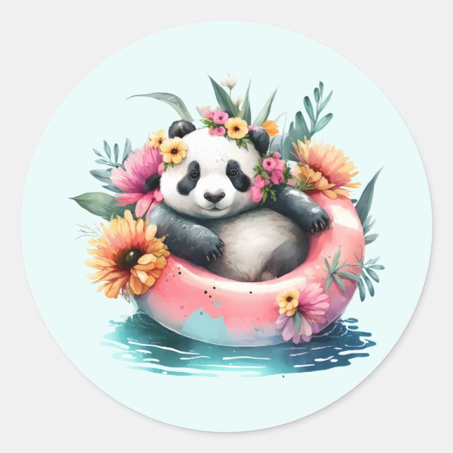 Pegatina Redonda Cuto Panda Chilling en un tubo interno (Anverso)