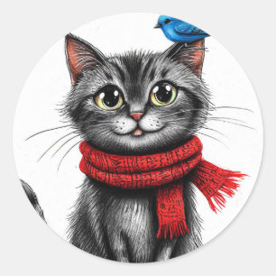 Pegatina Redonda Cuto personalizado gato