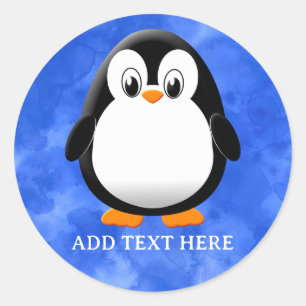 Pegatina Redonda Cuto pingüino Personalizado Personalizado azul acu