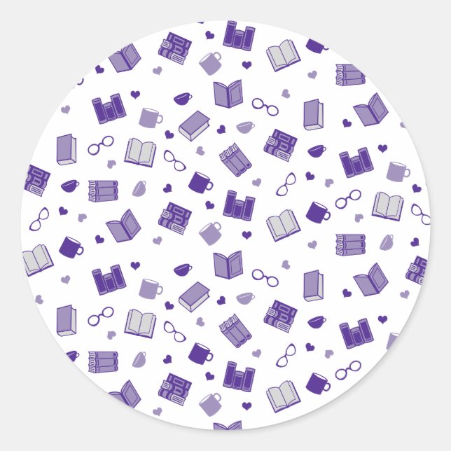 Pegatina Redonda Cuto Purple Book y patrón de lectura (Anverso)