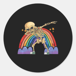 Pegatina Redonda Cuto Skeleton Dabbing Lazy Halloween Disstueen Sku