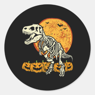 Pegatina Redonda Cuto Skeleton Dinosaur Trex Dino Pumpkins Moon Boy