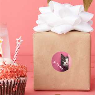 Pegatina Redonda Cuto Tabby Cat Peeks