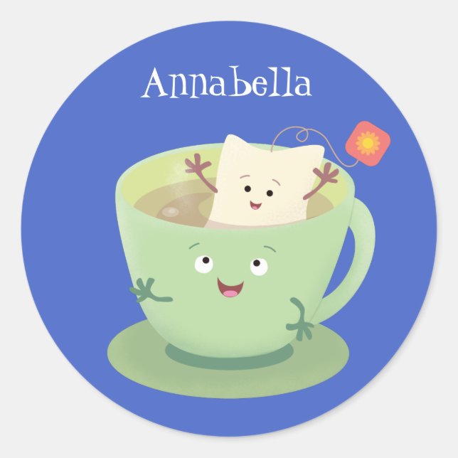Pegatina Redonda Cuto teabag taza personalizado personaje de humor (Anverso)