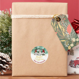 Pegatina Redonda Cuto tres gnomos Feliz Navidad Forest Classic R