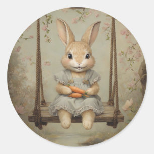 Pegatina Redonda Cuto Vintage Easter Bunny Rabbit Watercolor