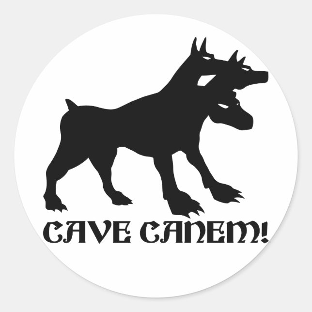 Pegatina Redonda CUVE CANEM - CUIDADO CON EL PERRO Latino (Anverso)