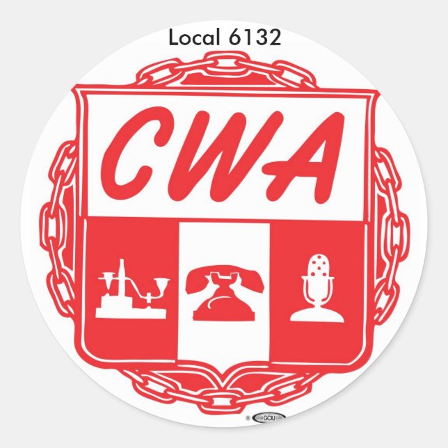 Pegatina Redonda CWA_AUSTIN_LOGO, IBT-GCC_bug_small, Local 6132 (Anverso)