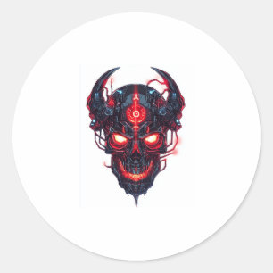 Pegatina Redonda Cyber Demon Skull Lord