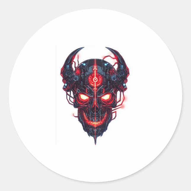 Pegatina Redonda Cyber Demon Skull Lord (Anverso)