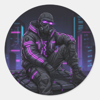 Pegatina Redonda Cyber Street Guardian – Neon Underground Style