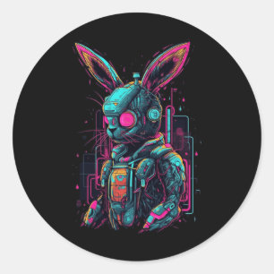 Pegatina Redonda Cyberpunk Bunny Cyborg Rabbit Guay Gamer Easter
