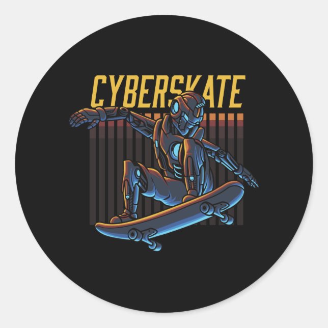Pegatina Redonda Cyberskate Robot Skater (Anverso)