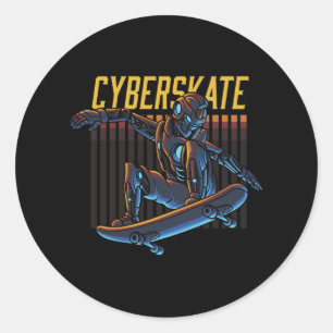 Pegatina Redonda Cyberskate Robot Skater