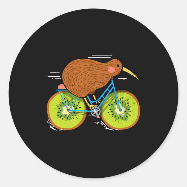 Pegatina Redonda Cycle New Zealand Funny Kiwi On A Bicycle Design I (Anverso)