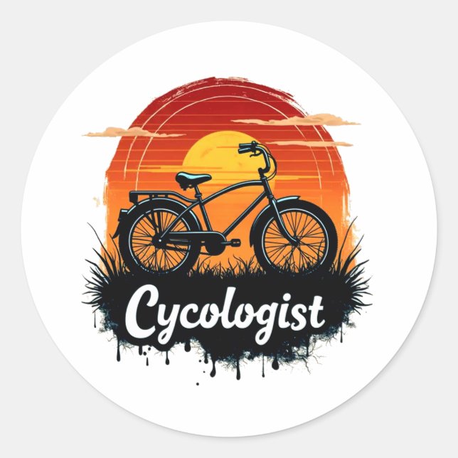 Pegatina Redonda Cycologist Bike Adventure: Tee gráfico atardecer (Anverso)